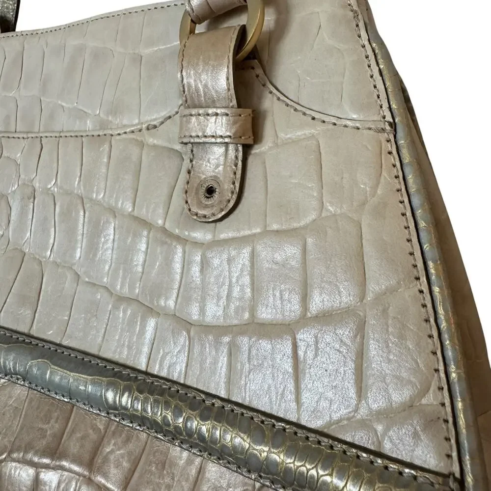 Brahmin Lucinda Tricolor Croc Embossed Leather Shoulder Bag Cream Sage Champagne